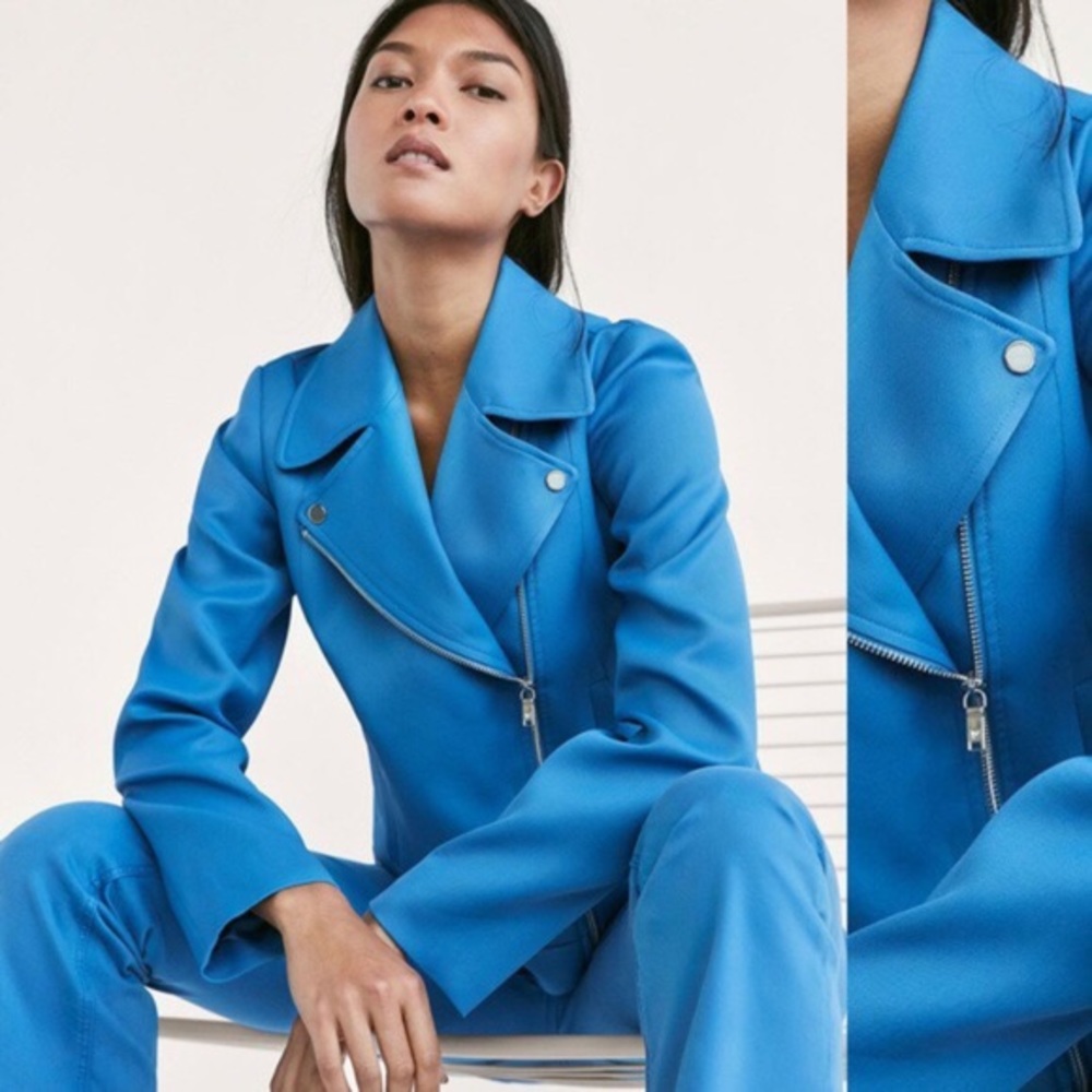 NWT Massimo Dutti Blue Fabric Moto Jacket